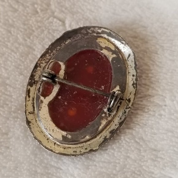 Antique 1920's Sterling Silver Cameo Pin Brooch - Picture 6 of 9